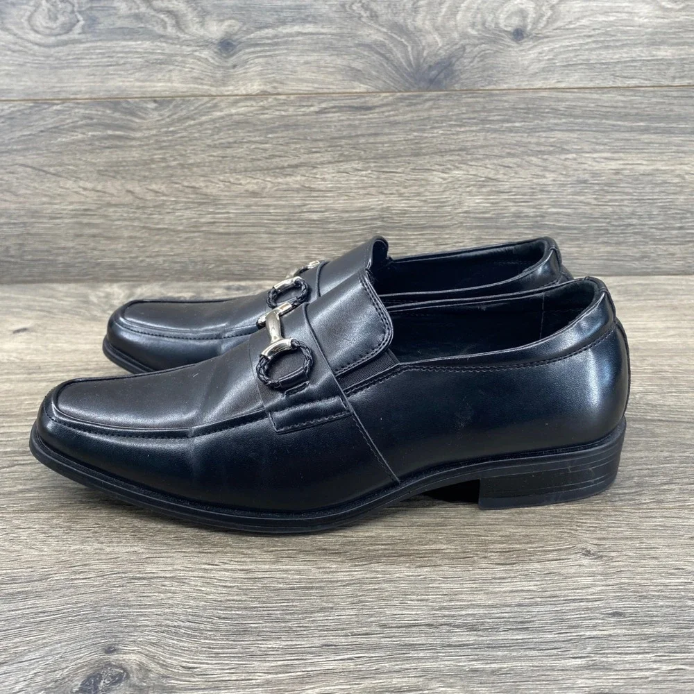 Stacy Adams Bit Loafer Boys Size 5.5M Black Square Toe Dress Shoes 43423-042